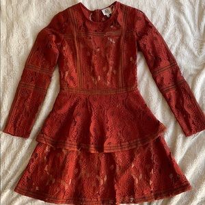 Small dra orange lace long sleeve mini dress